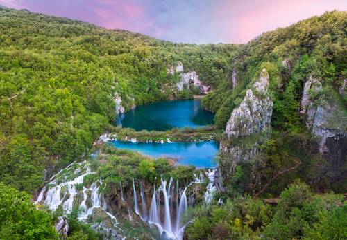 Breathtaking sunset view in the Plitvice