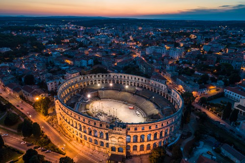 Aerial photo of Roman Colosseum in Pula