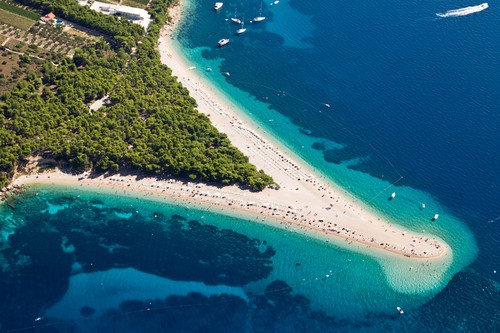 Aerial photograph of famous Zlatni Rat beach in Bol