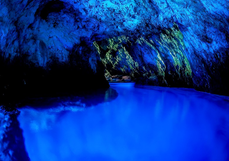 Interior of Bisevo Cave with blue glow