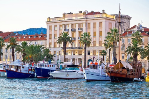 Boats in Split waterfront view