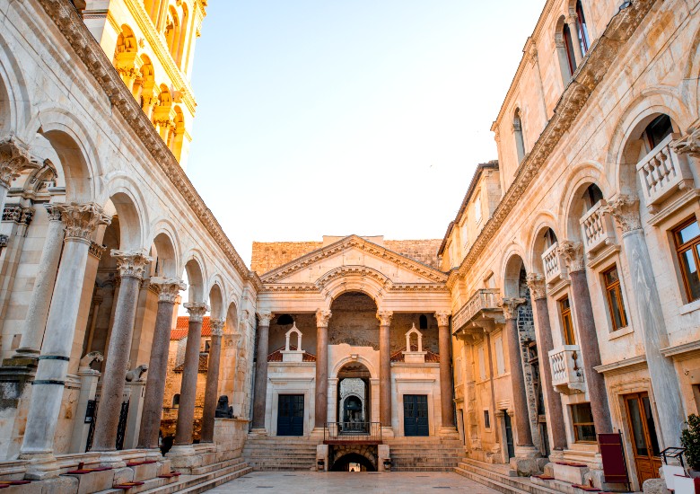 Diocletian's Palace interior with sun set