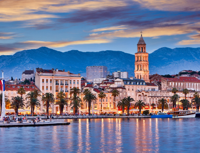 Split waterfront at night