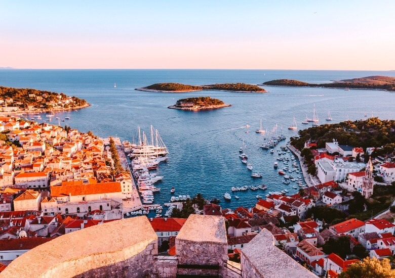 View of Hvar town at sunset