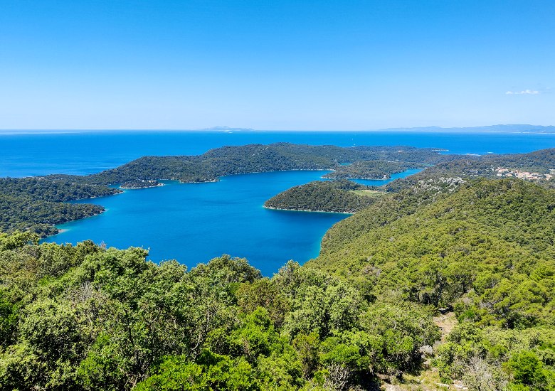 Mljet National Park aerial view of saltwater lakes