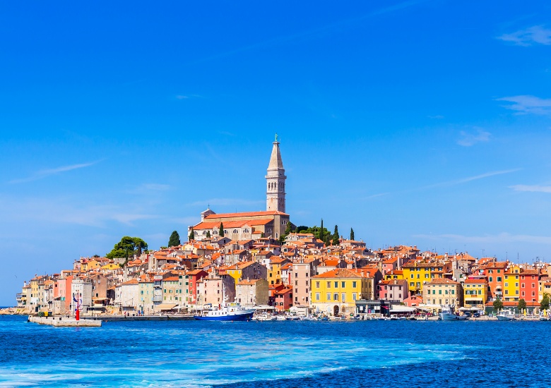 Colourful buildings of Rovinj in Croatia on the waterfront