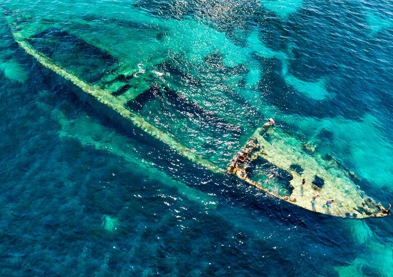 Aerial view of shipwreck Michelle in the Adriatic Sea