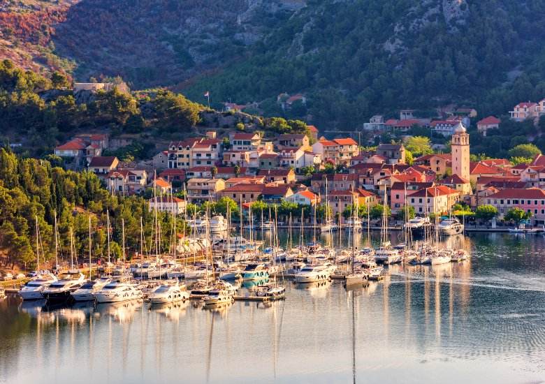 Skradin town and harbour at evening