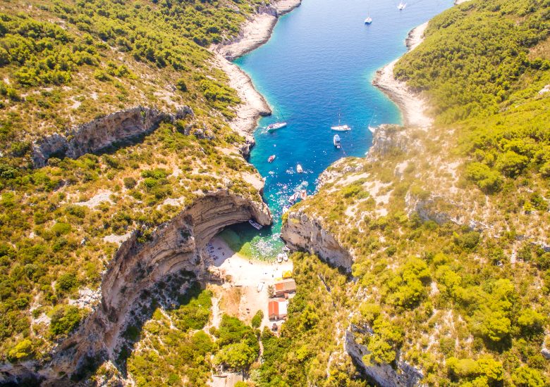 Aerial view of Stiniva Cove