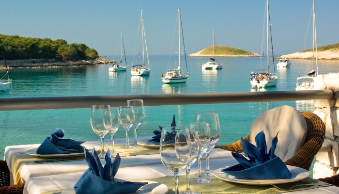 Table setting overlooking Dalmatian Sea