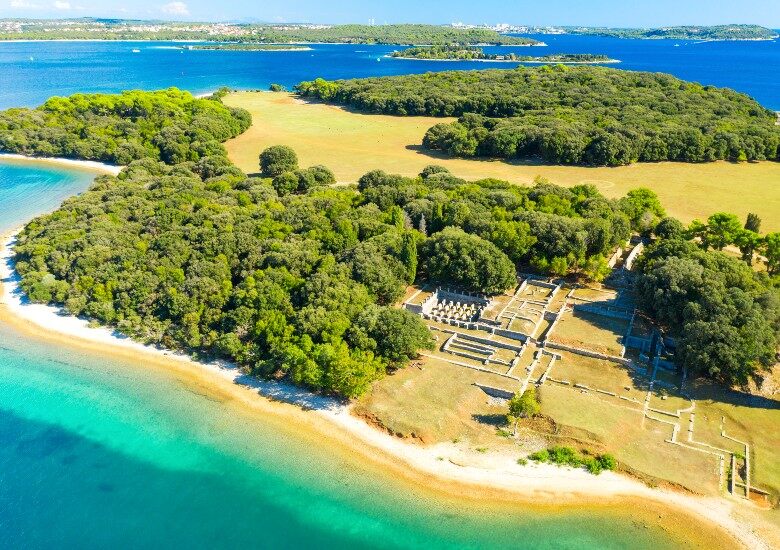 Aerial view of roman ruins in Verige Bay, Brijuni National Park